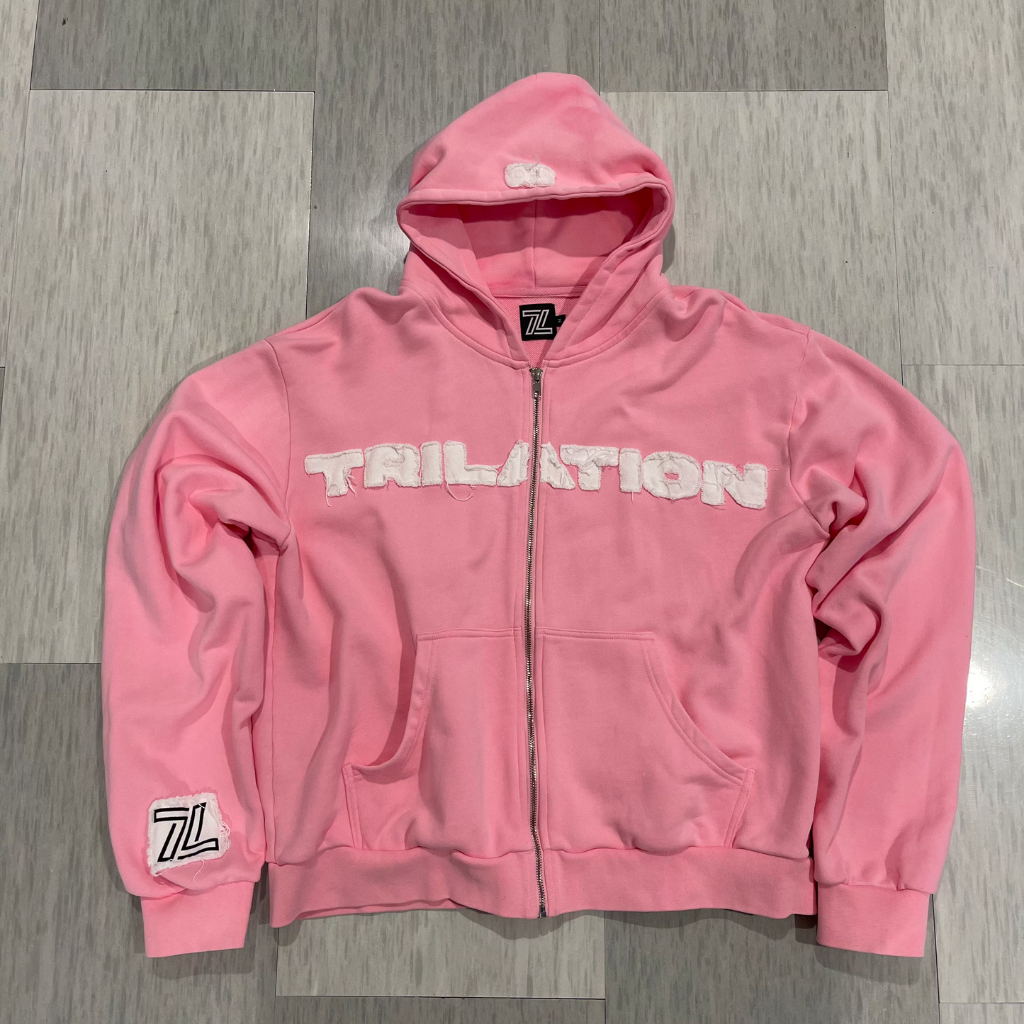 "Trilation" Pink Distressed Hoodie