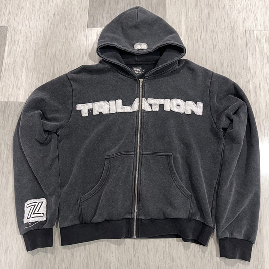 "Trilation" Black Distressed Hoodie