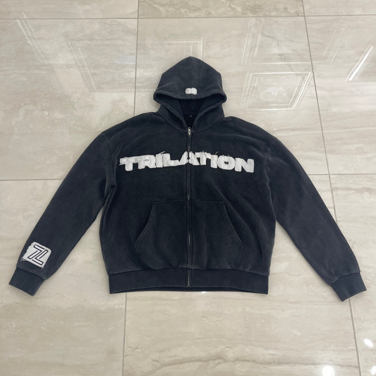 "Trilation" Black Distressed Hoodie